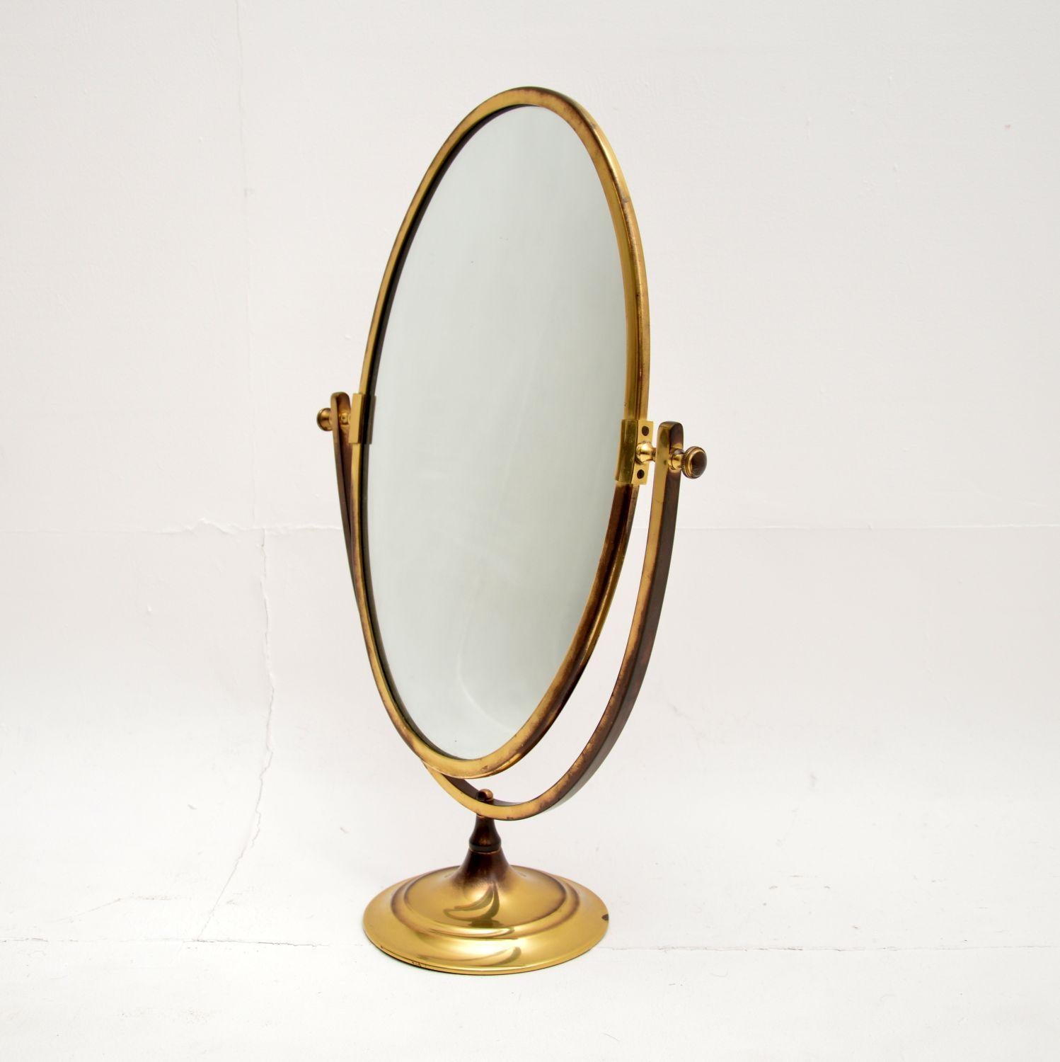 Mid-Century Modern Vintage Brass Table Top Vanity Mirror
