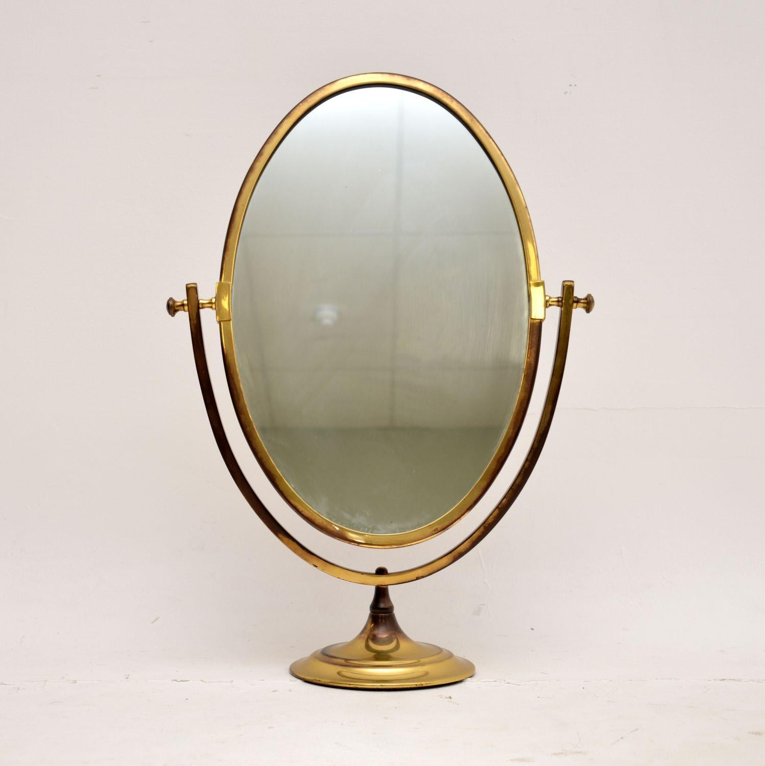 British Vintage Brass Table Top Vanity Mirror