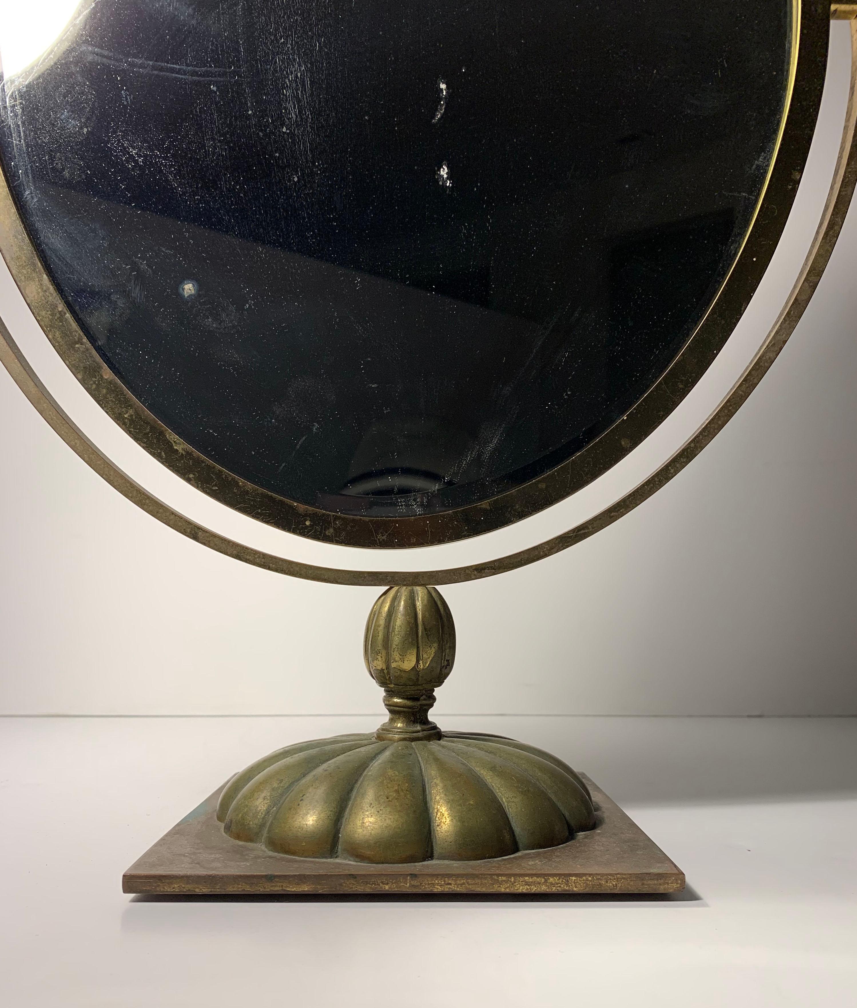 Vintage Italian Brass Table Vanity Mirror For Sale 2
