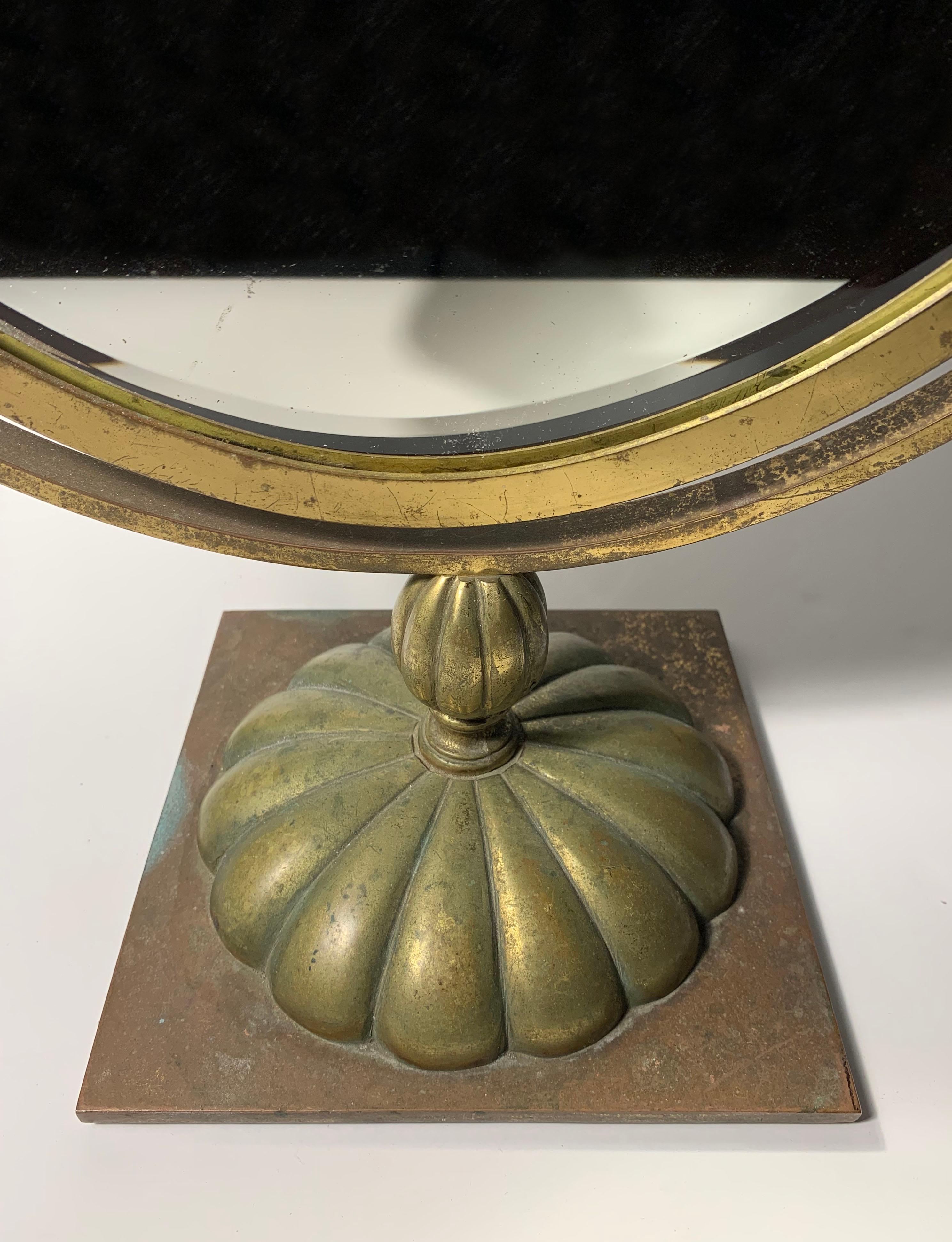 Vintage Italian Brass Table Vanity Mirror For Sale 3