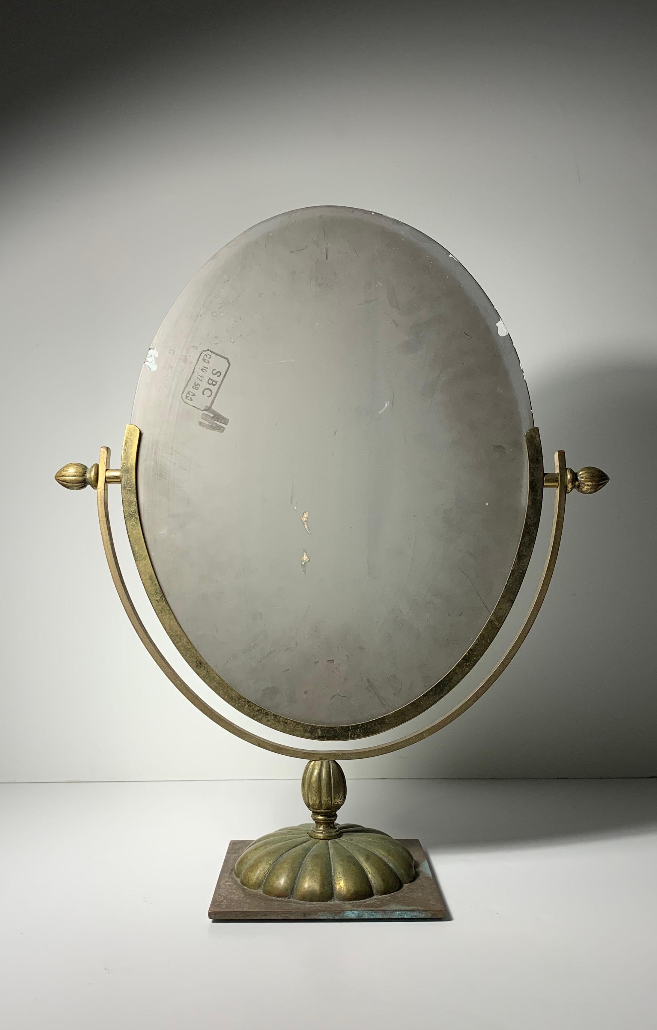 Vintage Italian Brass Table Vanity Mirror For Sale 5