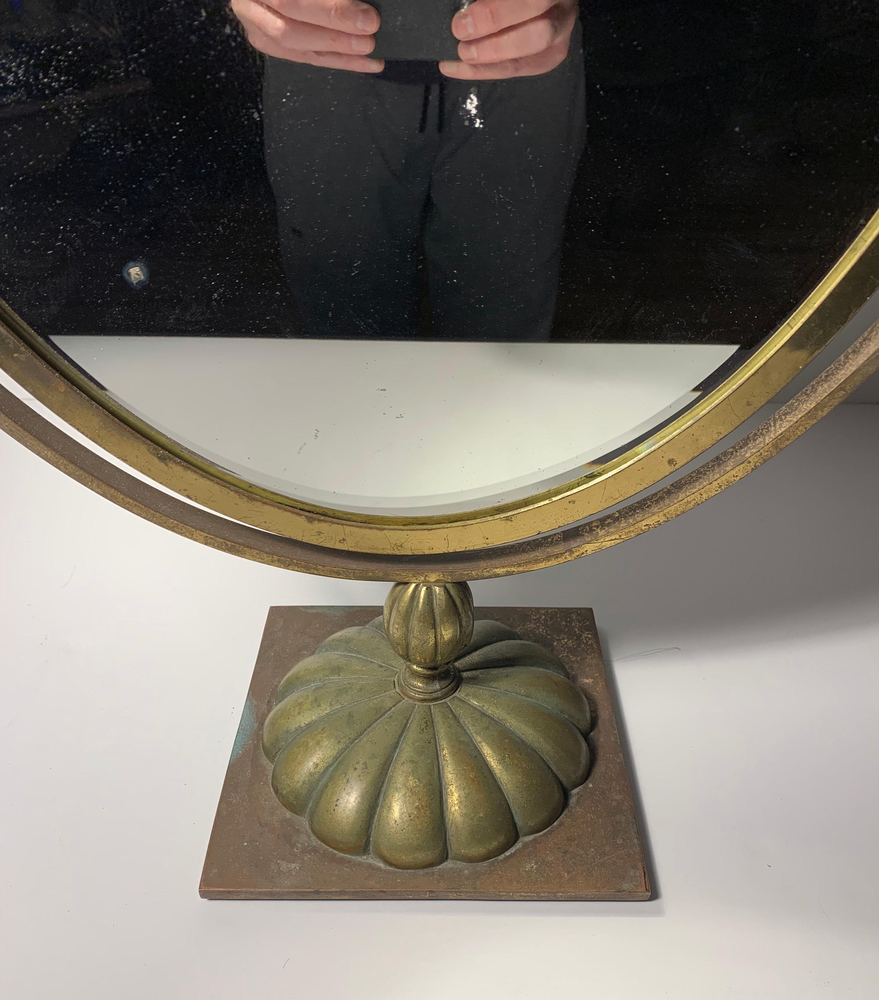 Laiton Miroir de table vintage italien en laiton en vente
