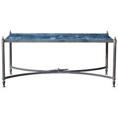 Vintage Brass Table with Stone Top, France, 1940s
