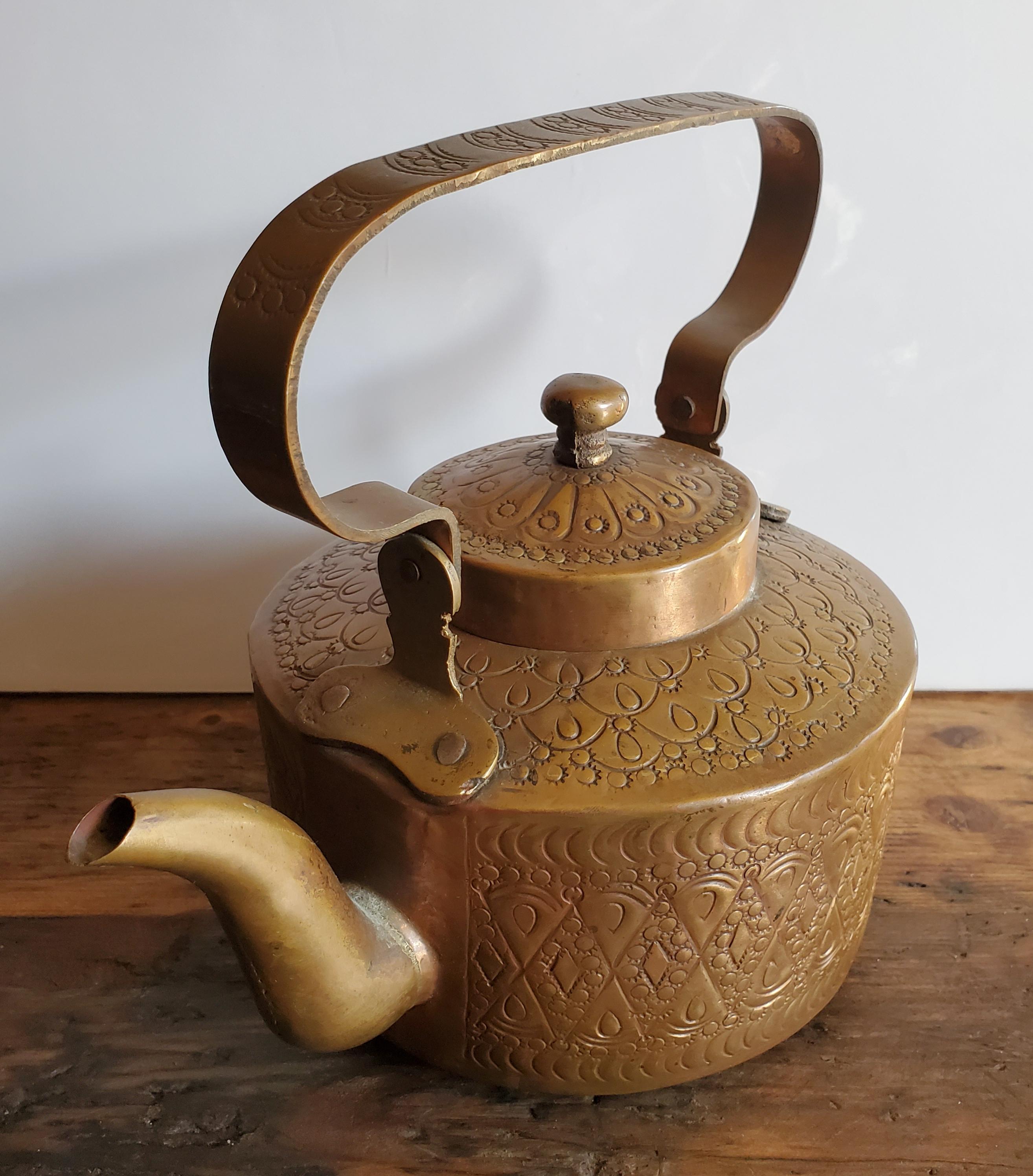 Moroccan Vintage Brass Tea Kettle For Sale