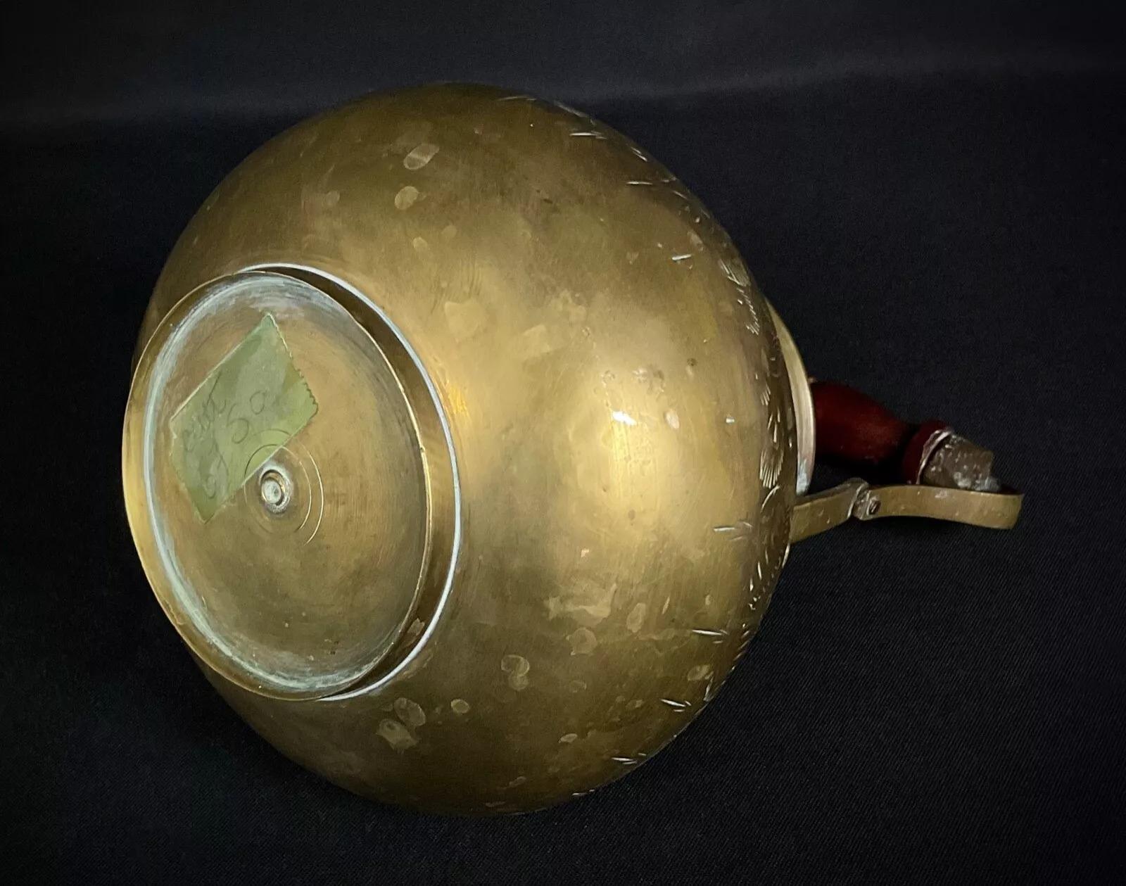 French Vintage Brass Teapot with Etched Design, Indian, 20th Century - 2Y362 For Sale