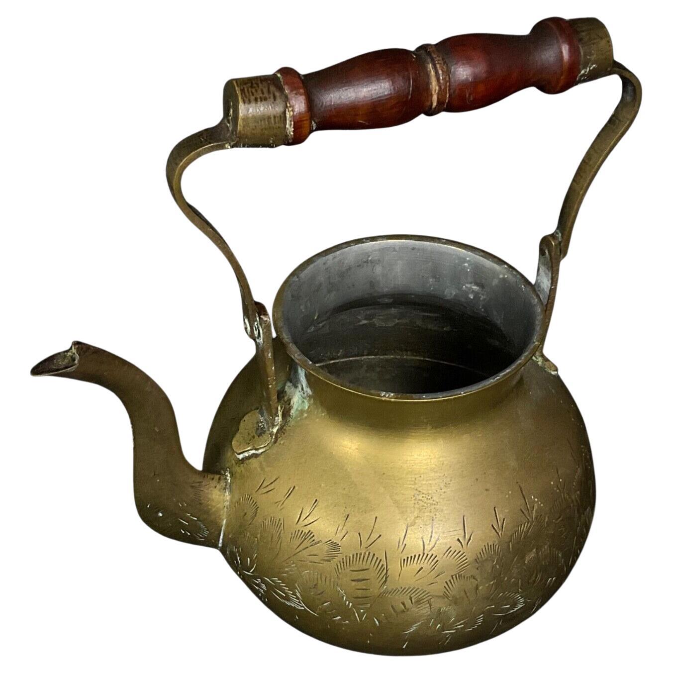 Tetera Vintage de Latón con Diseño Grabado, India, Siglo XX - 2Y362