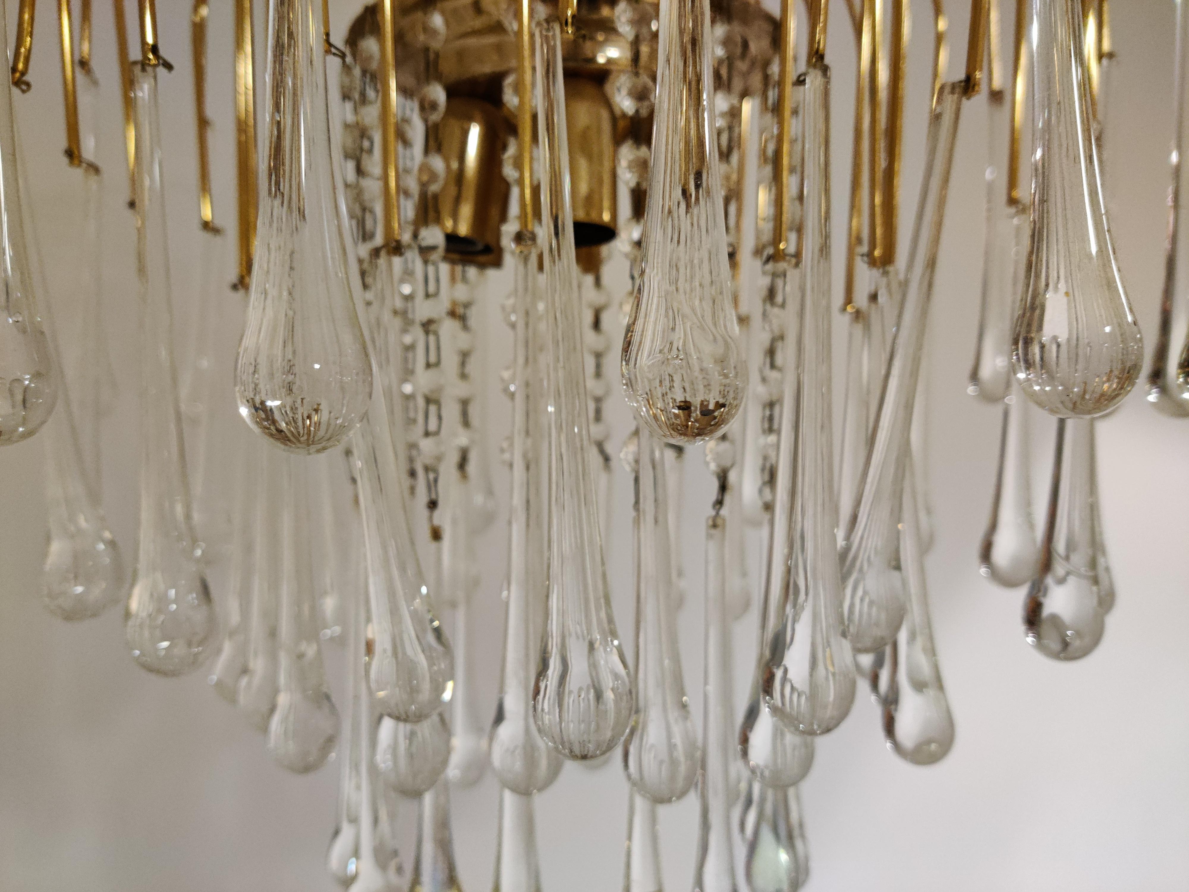 Vintage Brass Teardrop Chandelier with Crystal Murano Glass, 1970s 1