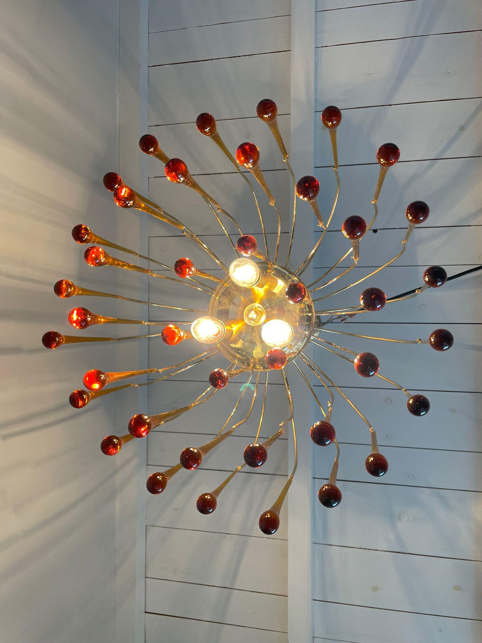 Vintage Brass Teardrop Chandelier with Crystal Murano Glass, 1970's 1
