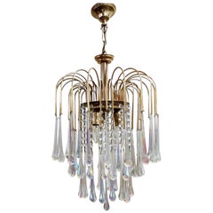 Vintage Brass Teardrop Chandelier with Crystal Murano Glass, 1970s