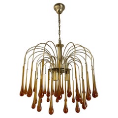 Vintage Brass Teardrop Chandelier with Crystal Murano Glass, 1970's