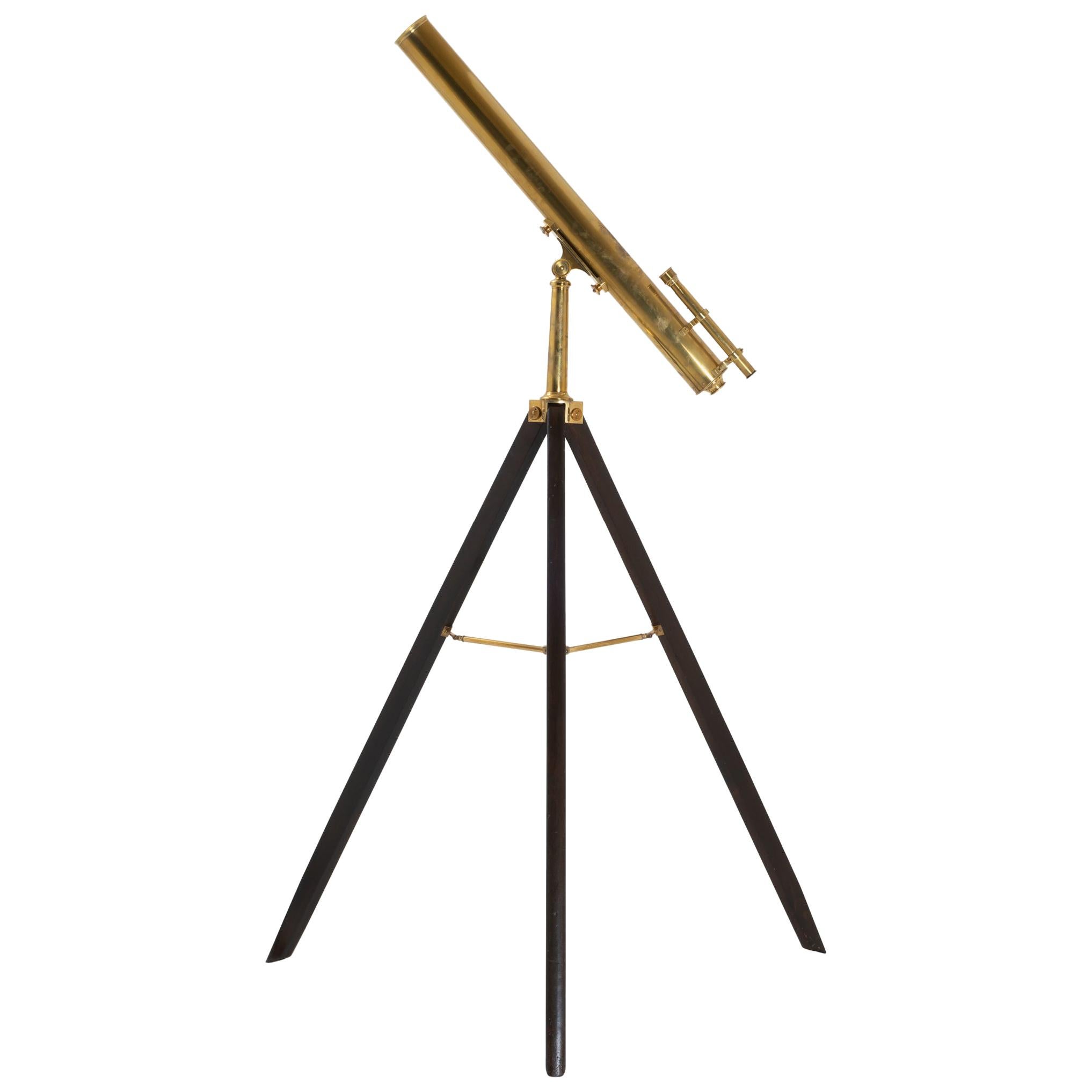 Vintage Brass Telescope on Mahogany Stand by Broadhurst Clarkson & Co. London