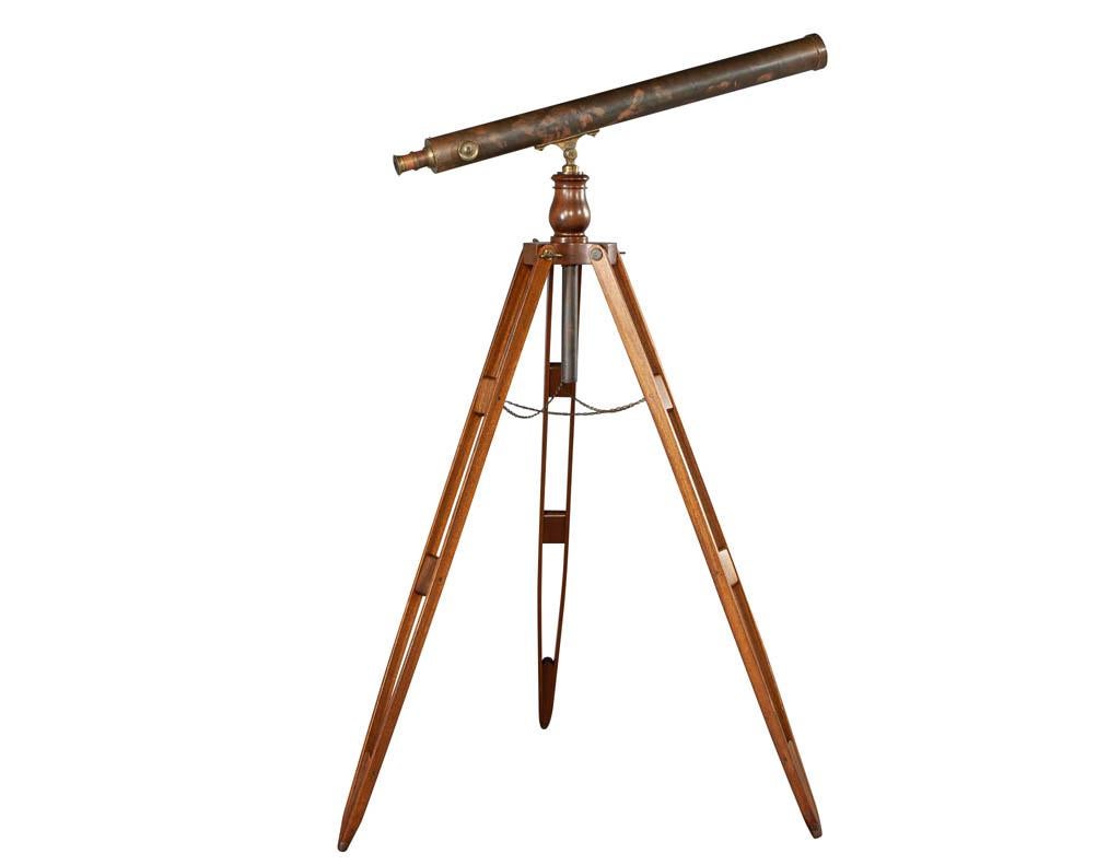 Unknown Vintage Brass Telescope on Walnut Tripod Stand For Sale