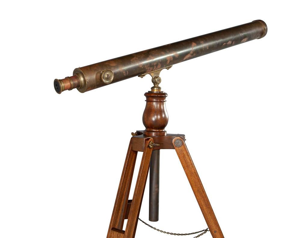 Mid-20th Century Vintage Brass Telescope on Walnut Tripod Stand For Sale