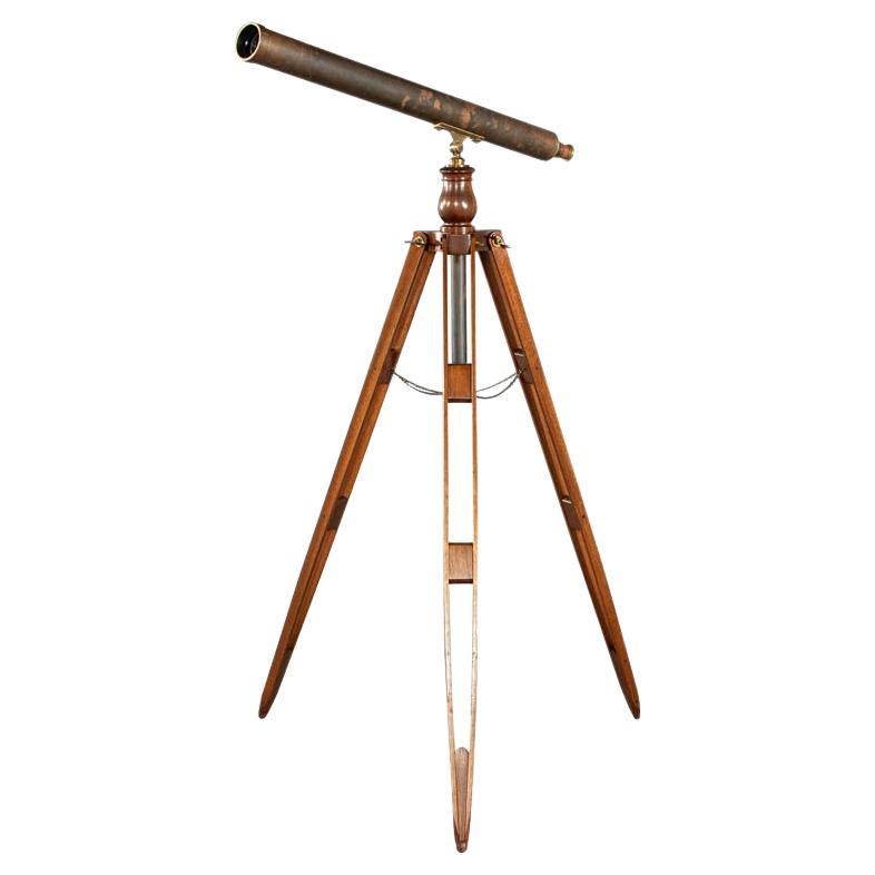 Vintage Brass Telescope on Walnut Tripod Stand For Sale