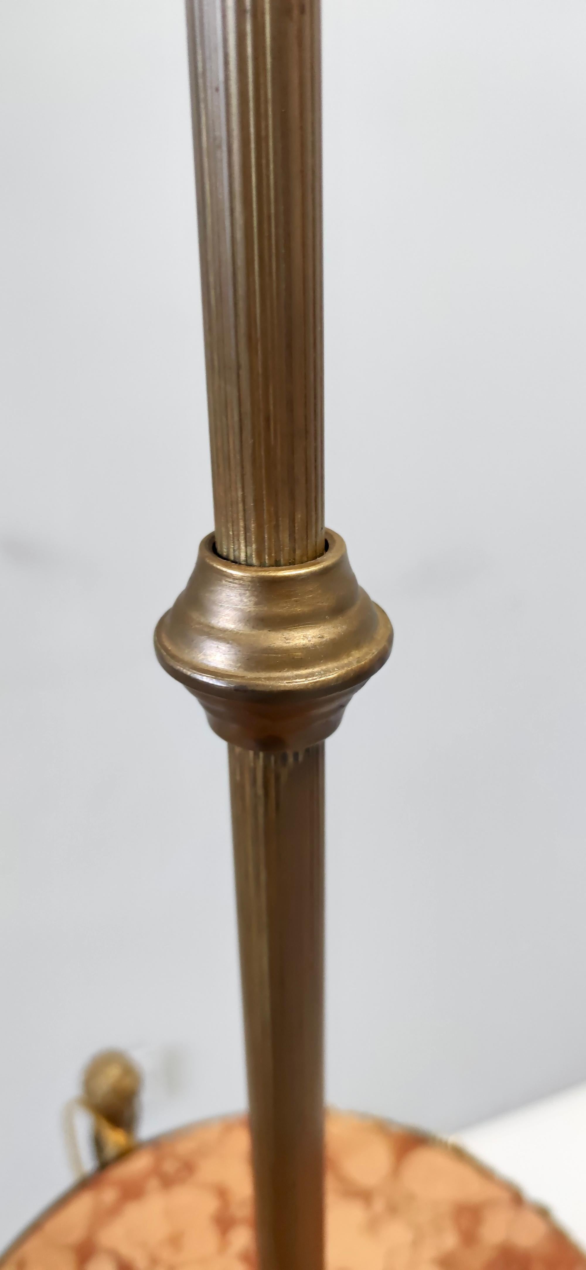 Varnished Vintage Brass Telescopic Floor Lamp with Red Travertine Marble Tops, Italy For Sale
