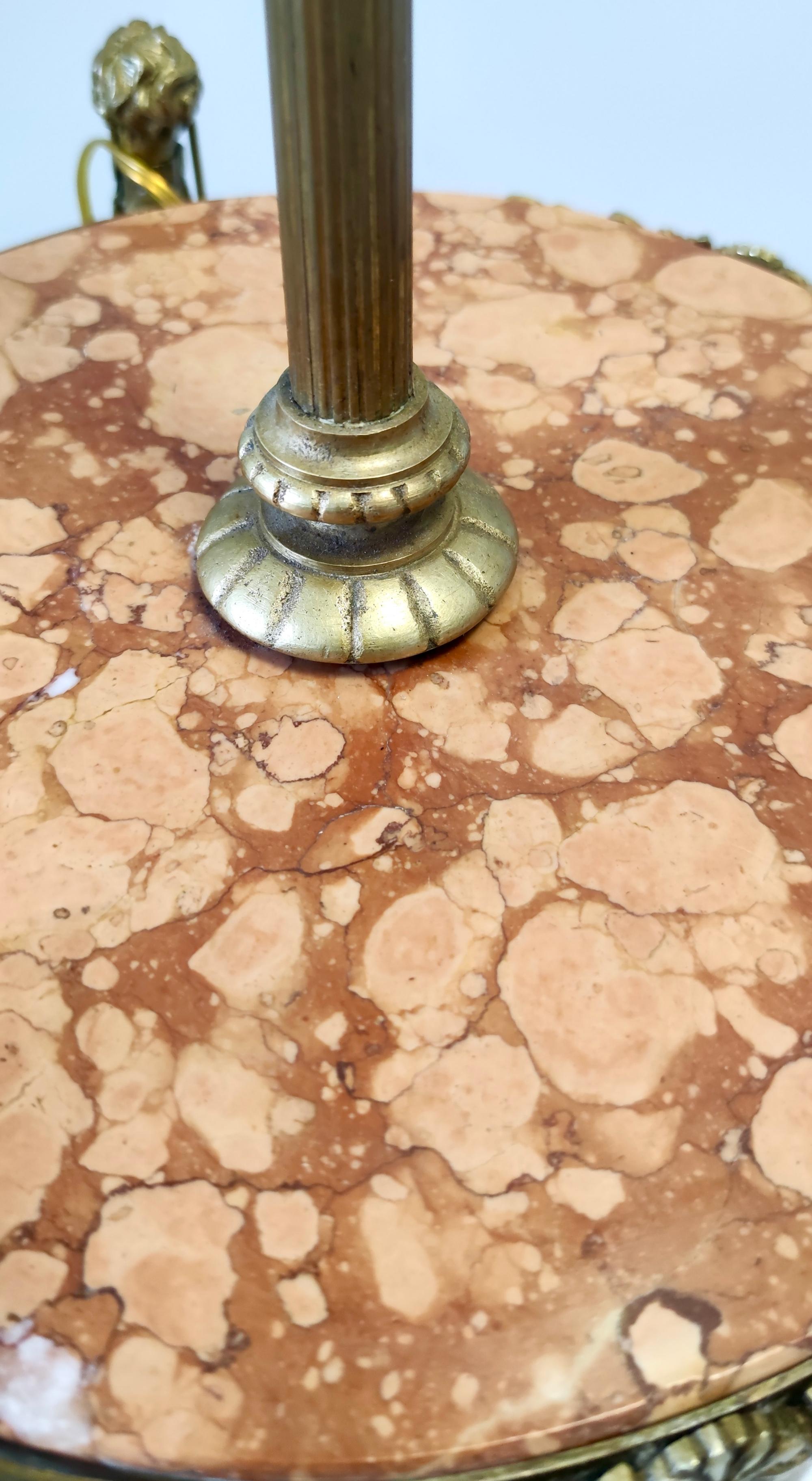 Vintage Brass Telescopic Floor Lamp with Red Travertine Marble Tops, Italy For Sale 1
