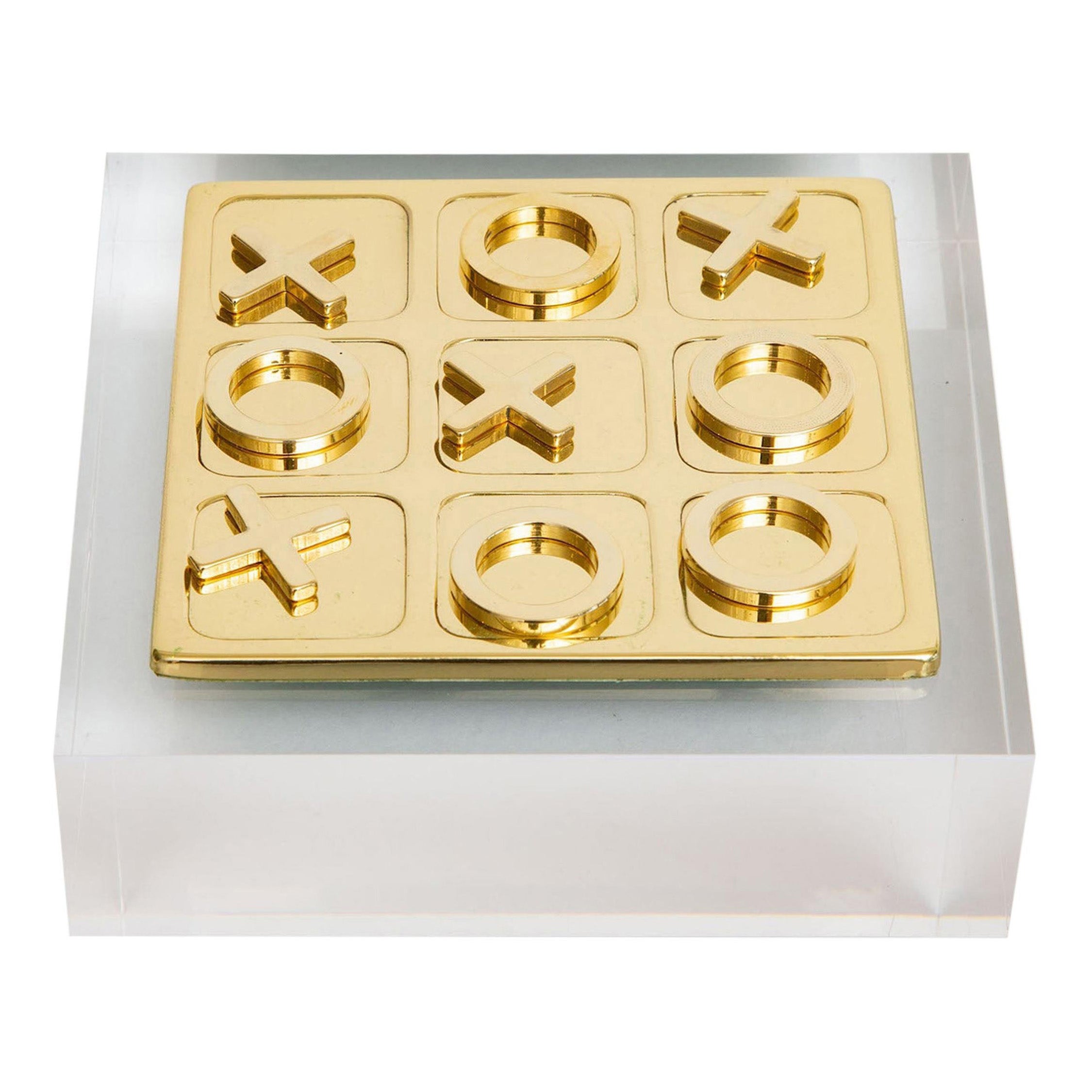 Jeu Tic Tac Toe vintage en laiton sur socle en lucite personnalisé