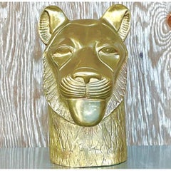 Vintage Brass Tiger Head Sculpture