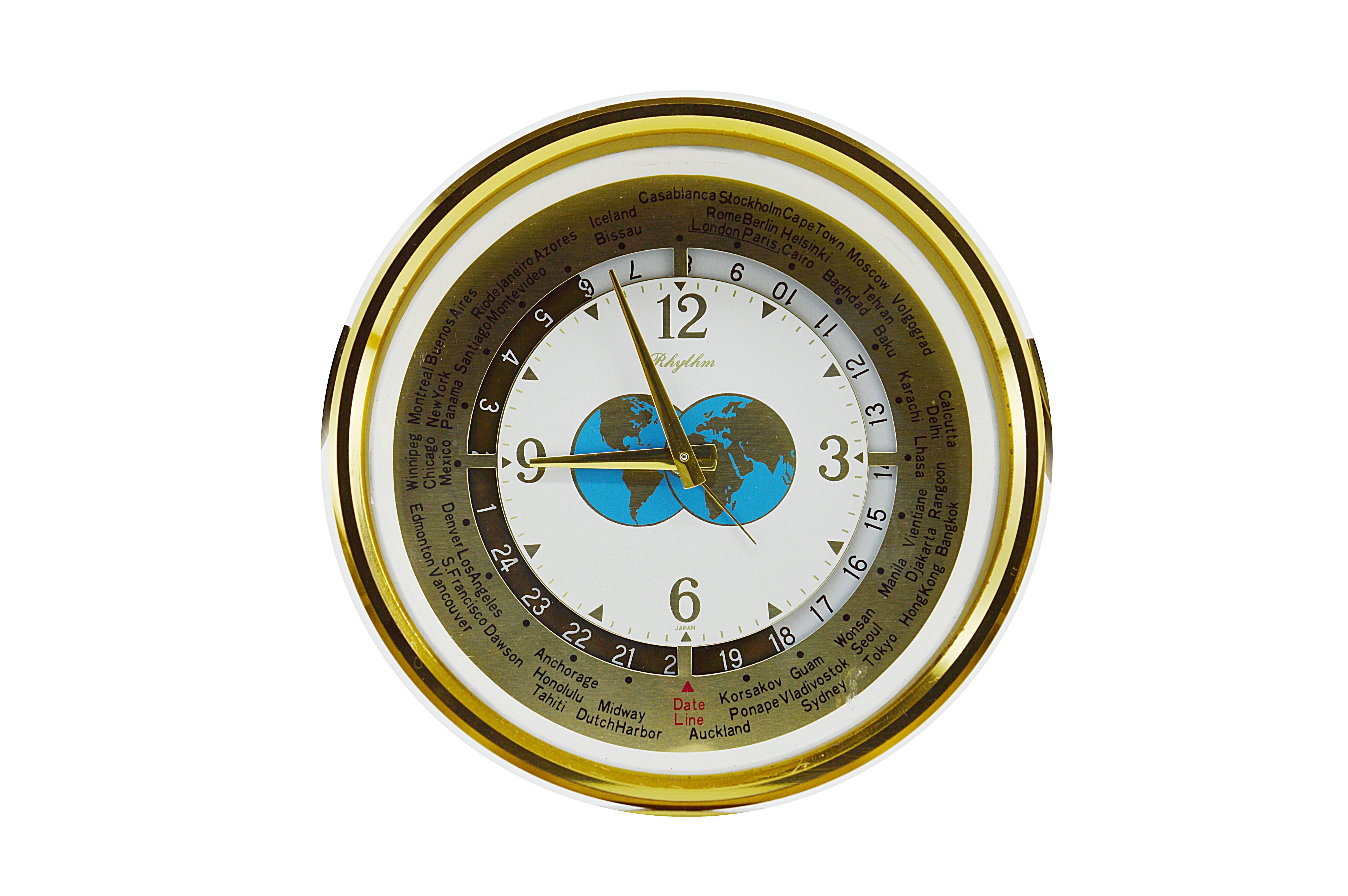 Mid-Century Modern Vintage Brass Time Zone Table Clock, Japan, 1960s