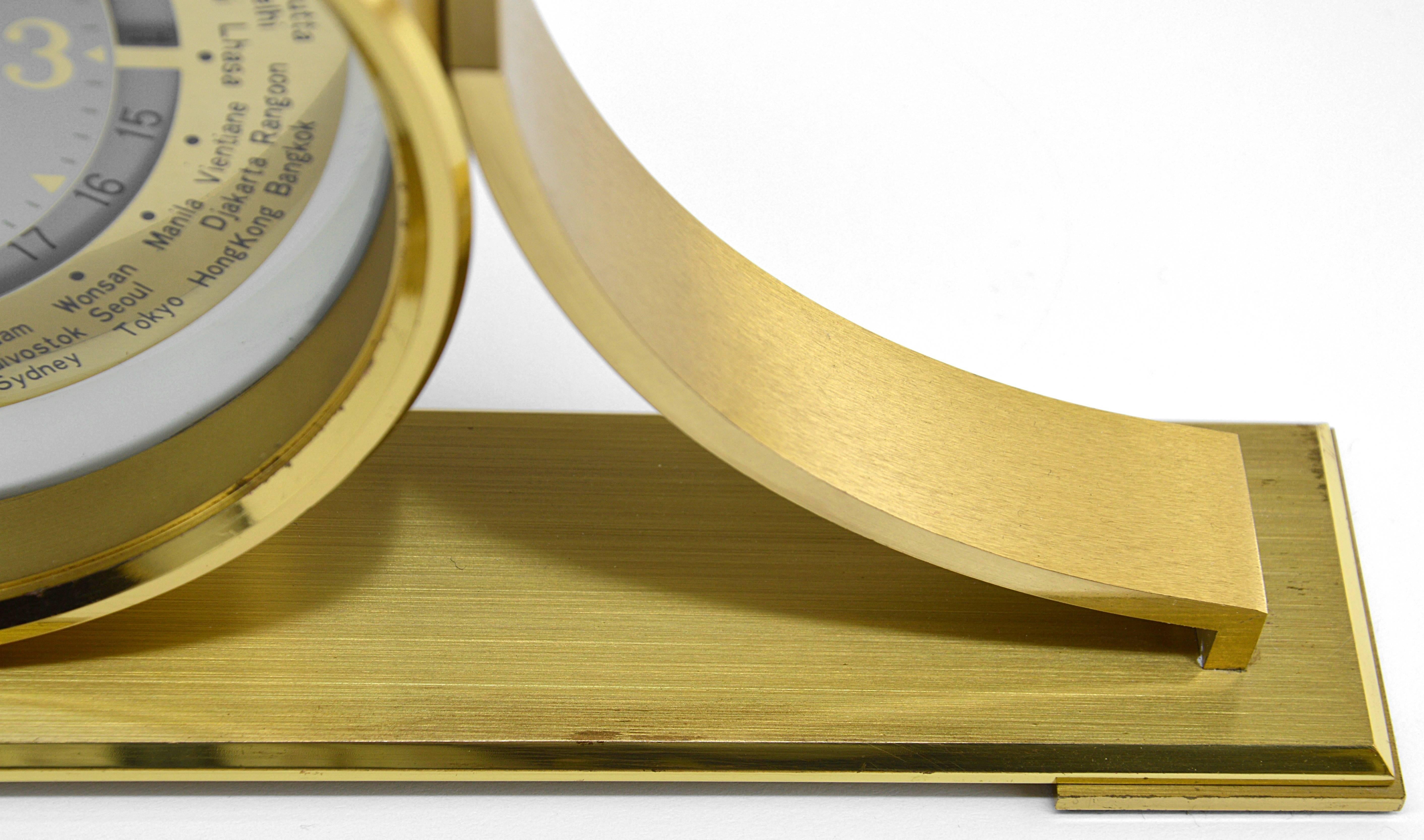 Vintage Brass Time Zone Table Clock, Japan, 1960s In Good Condition In Saint-Amans-des-Cots, FR