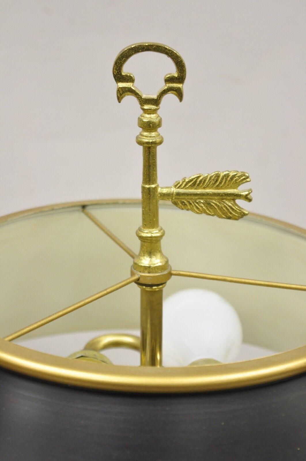 Federal Vintage Brass Tole Metal Black Tole Shade Candlestick Desk Table Lamp