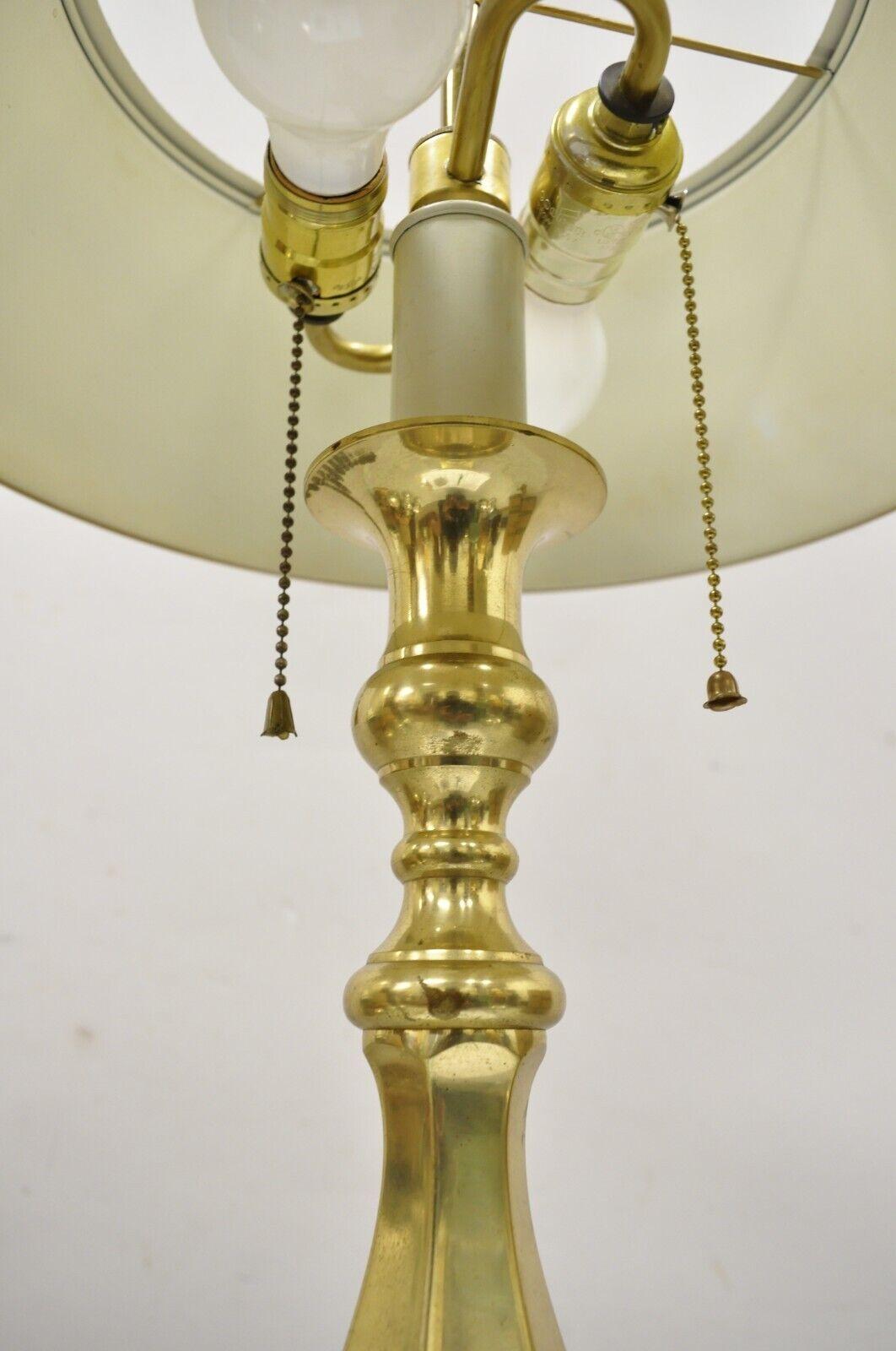 Vintage Brass Tole Metal Black Tole Shade Candlestick Desk Table Lamp 1