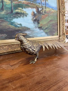 Vintage Brass Toned Pheasant Bird Sculpture with Long Tail - Decorative Figurine