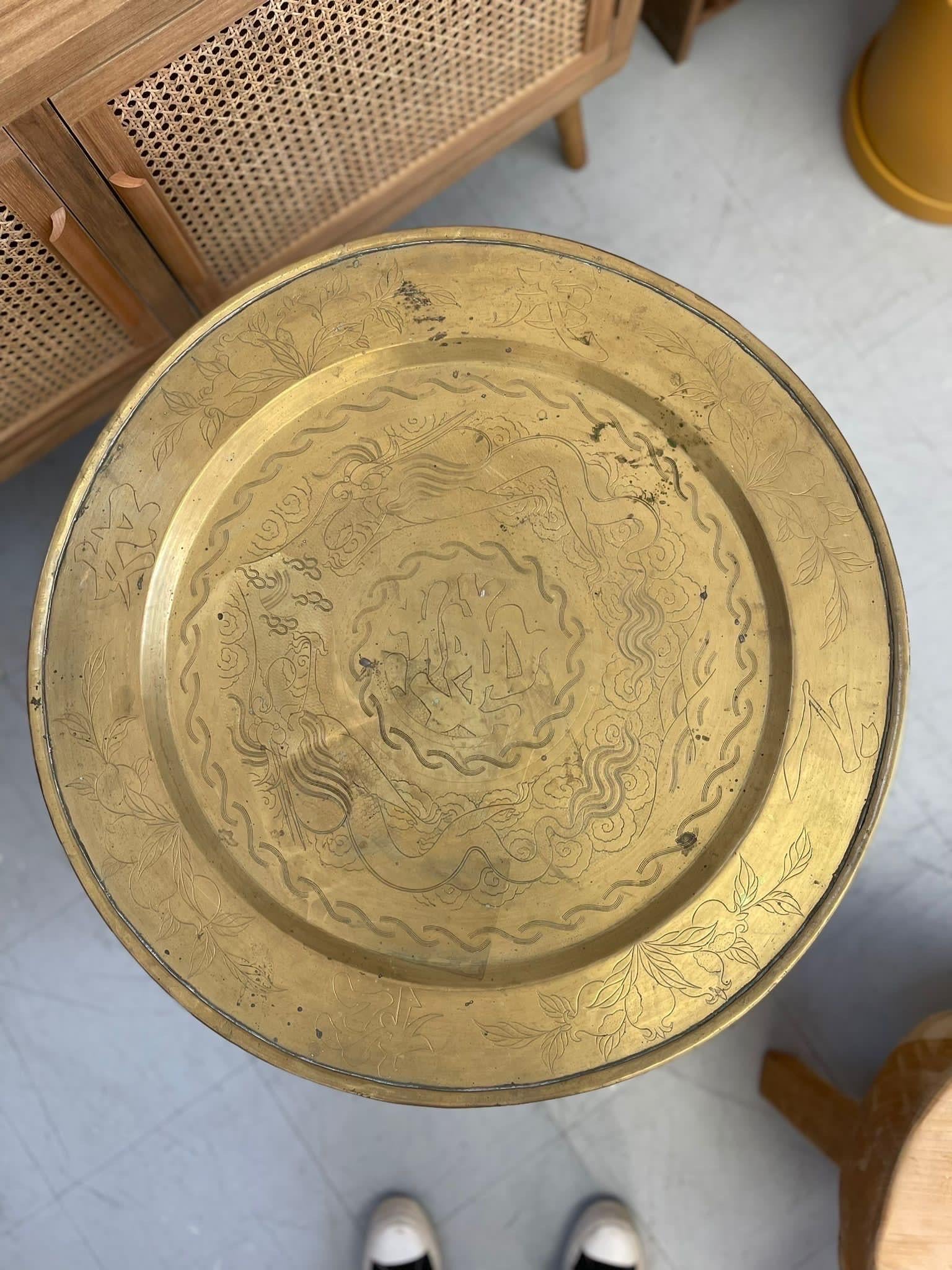 Late 20th Century Vintage Brass Top Table With Foldable Base For Sale