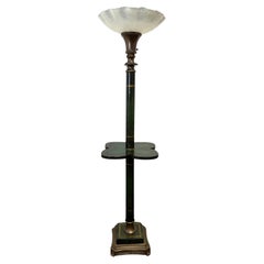 Vintage Brass Torchiere Floor Lamp Tooled Leather Wraped