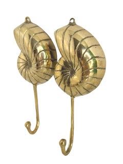 Vintage Brass Towel Hooks with Sea Shell Motif, Austria 20th Century