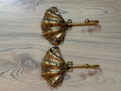 Vintage Brass Towel Hooks with Sea Shell Motif, Austria 20th Century