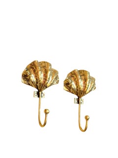 Vintage Brass Towel Hooks with Sea Shell Motif, Austria 20th Century