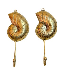 Vintage Brass Towel Hooks with Sea Shell Motif, Austria 20th Century