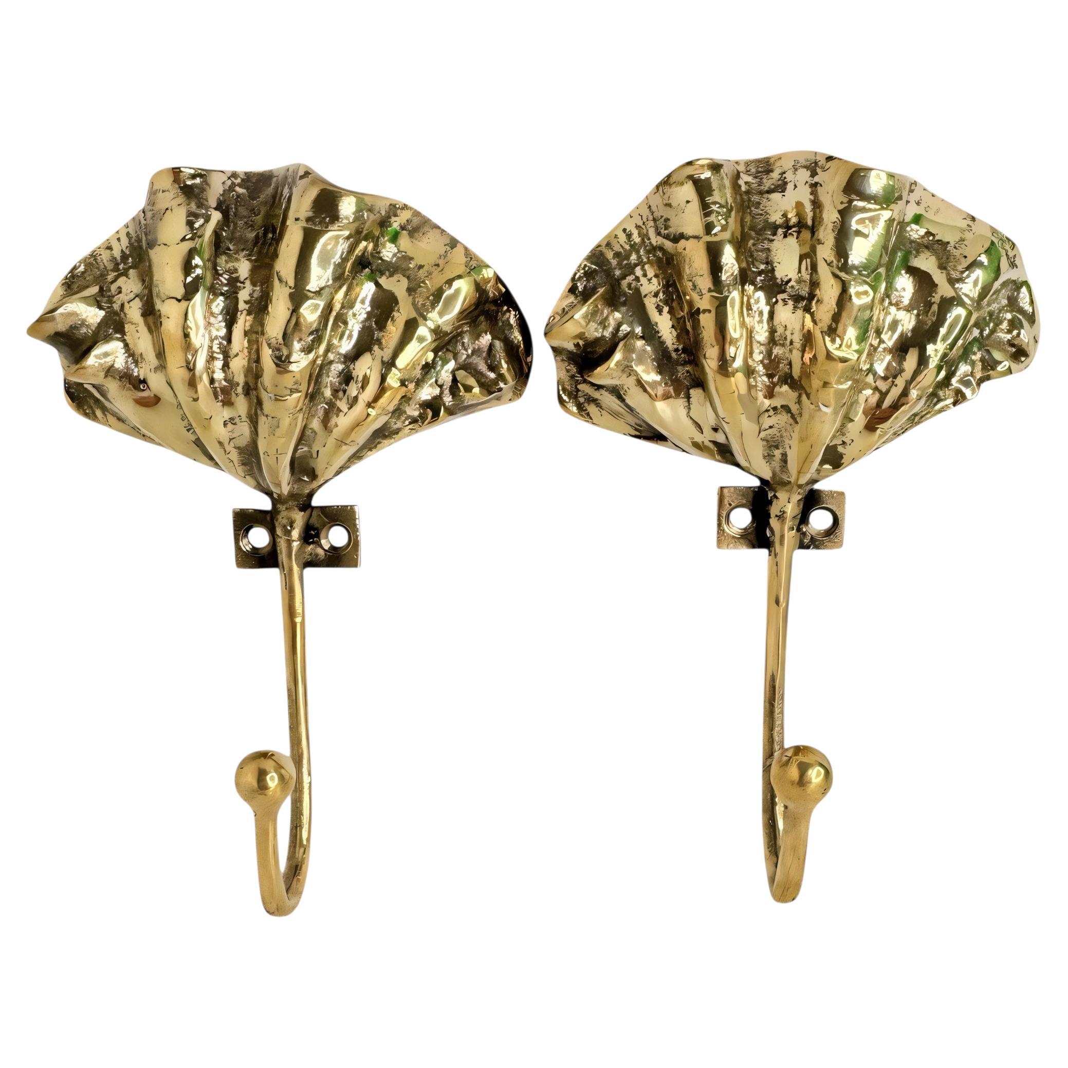 Vintage Brass Towel Hooks with Sea Shell Motif, Austria 20th Century
