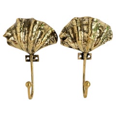 Vintage Brass Towel Hooks with Sea Shell Motif, Austria 20th Century