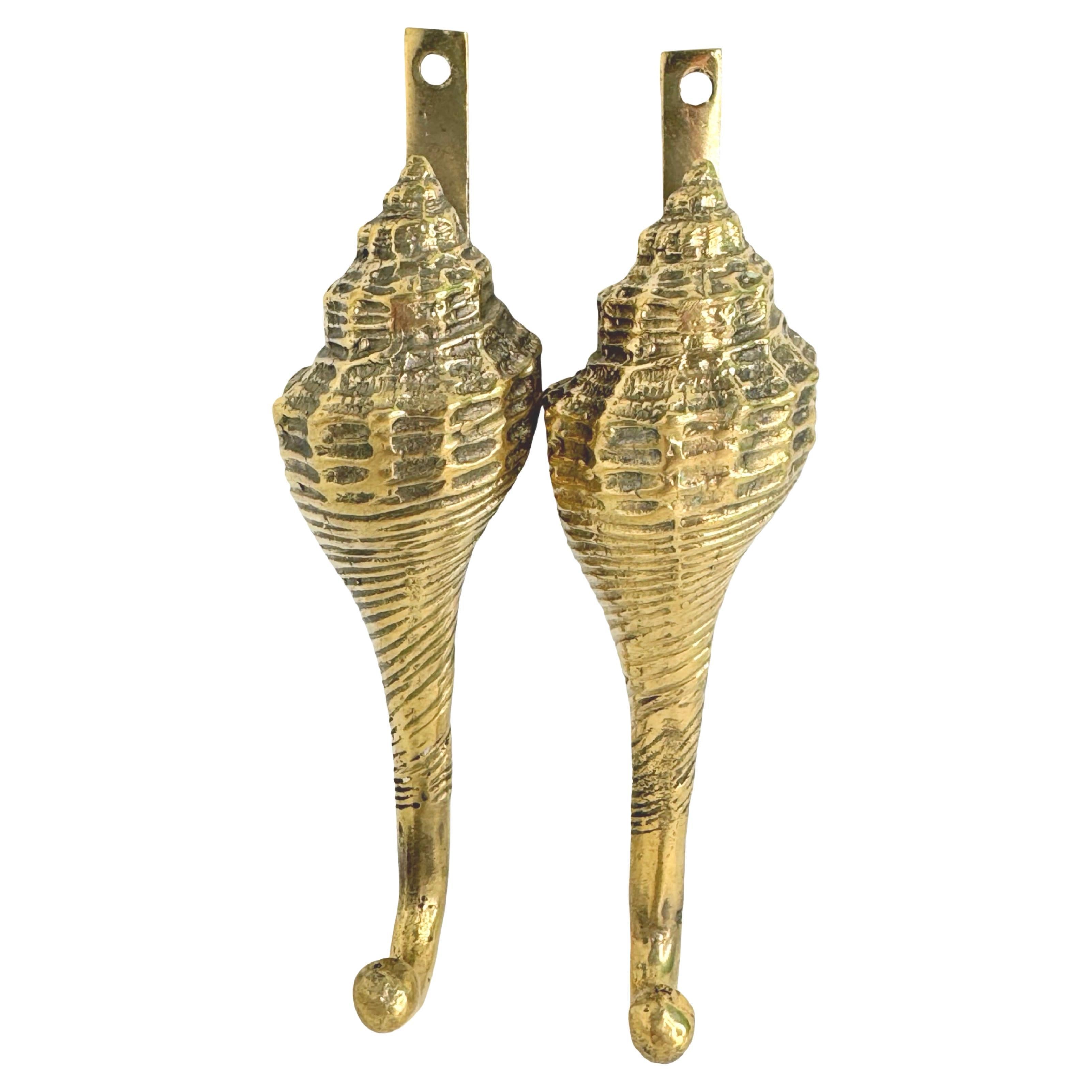 Vintage Brass Towel Hooks with Sea Shell Motif, Austria 20th Century