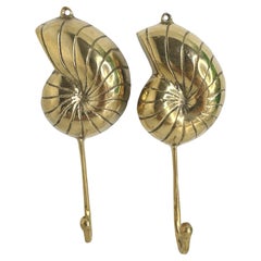 Vintage Brass Towel Hooks with Sea Shell Motif, Austria 20th Century Vintage Brass Towel Hooks with Sea Shell Motif, Austria 20th Century