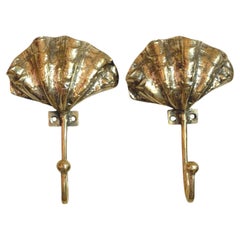Vintage Brass Towel Hooks with Sea Shell Motif, Austria 20th Century
