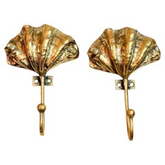 Vintage Brass Towel Hooks with Sea Shell Motif, Austria 20th Century