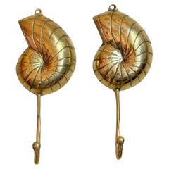 Vintage Brass Towel Hooks with Sea Shell Motif, Austria 20th Century