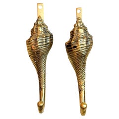 Vintage Brass Towel Hooks with Sea Shell Motif, Austria 20th Century