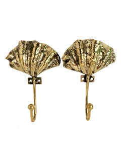 Vintage Brass Towel Hooks with Sea Shell Motif, Austria 20th Century