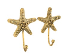 Vintage Brass Towel Hooks with Starfish Motif, Austria 20th Century