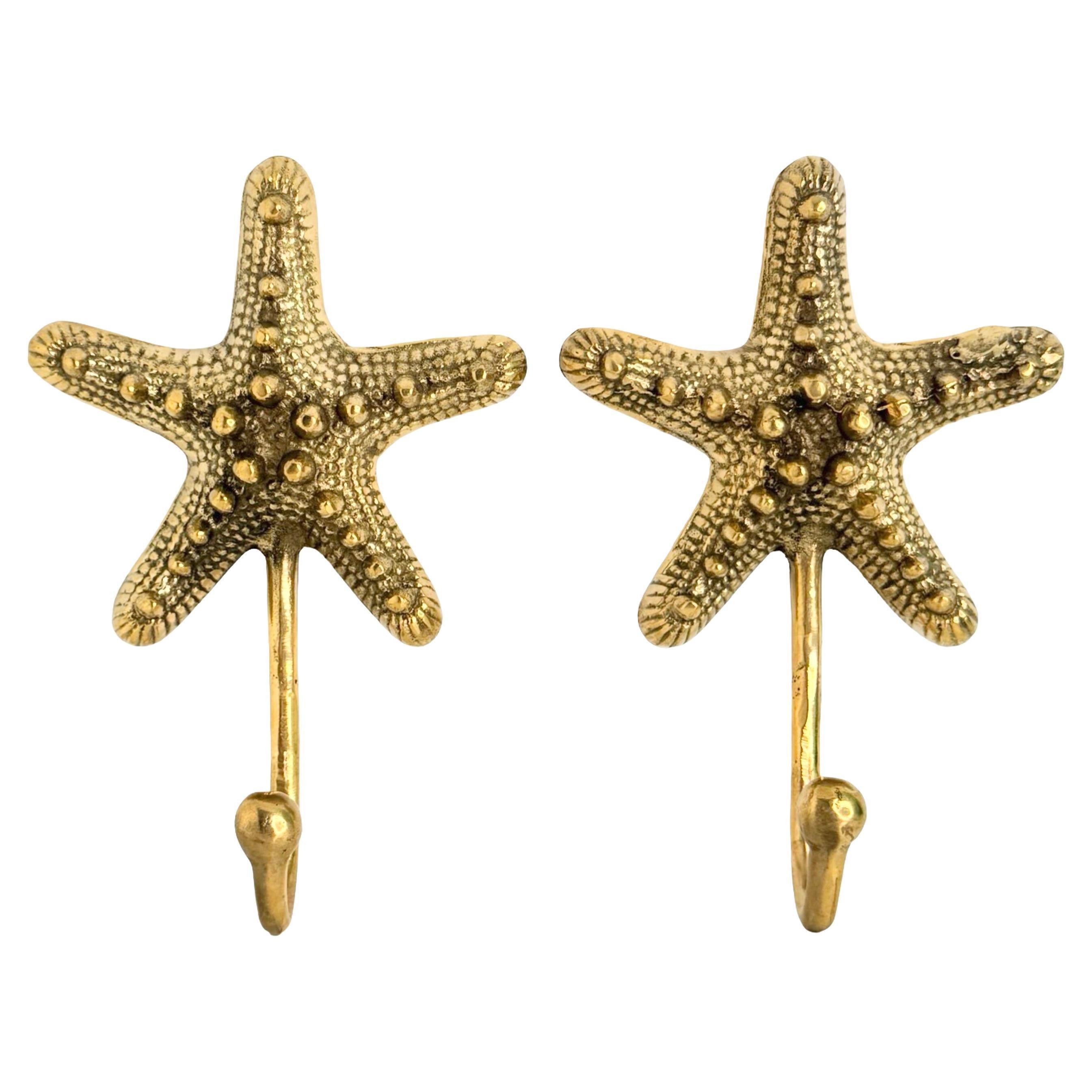 Vintage Brass Towel Hooks with Starfish Motif, Austria 20th Century