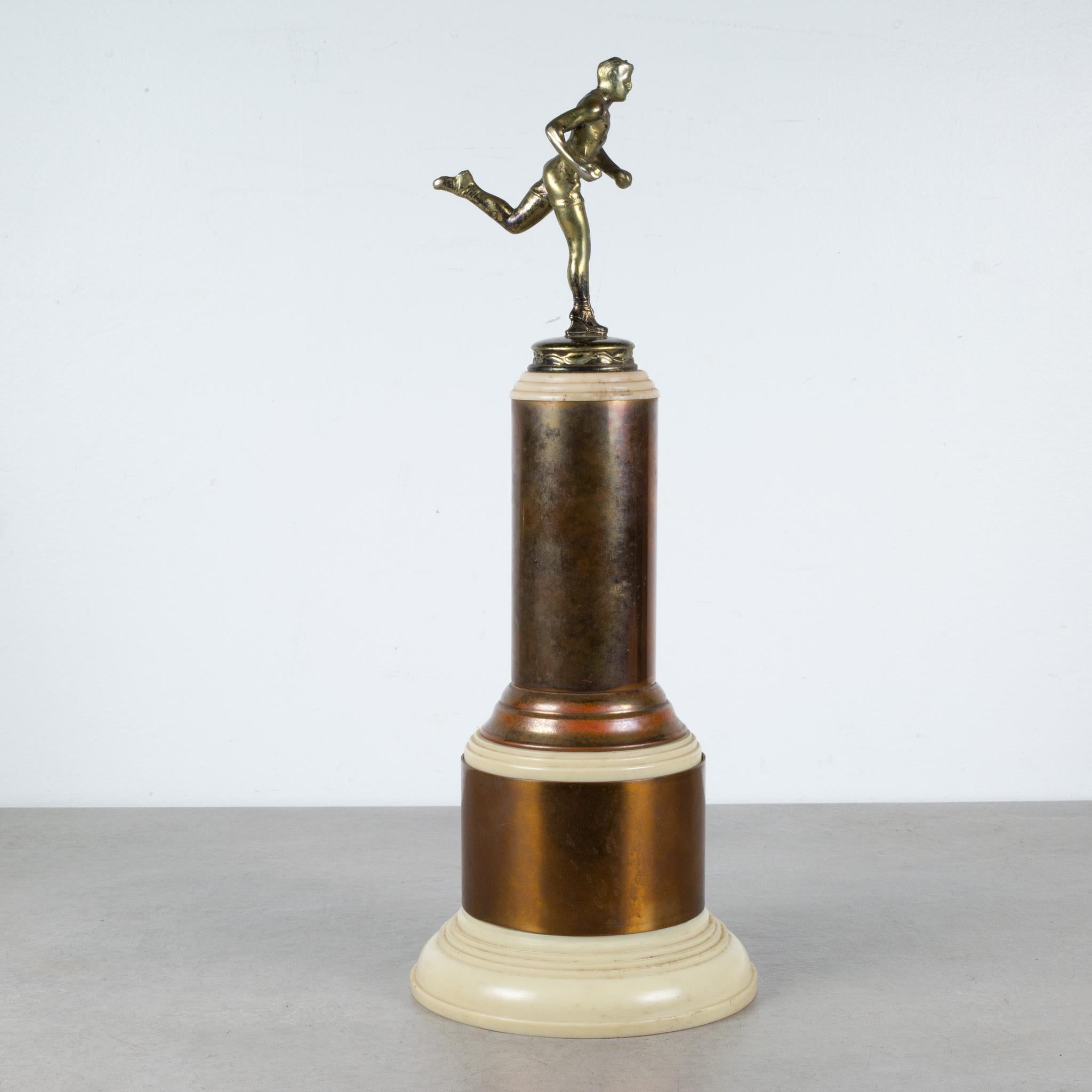 Vintage Brass Track Trophy with Bakelite Base, circa 1950  (FREE SHIPPING) In Good Condition For Sale In San Francisco, CA