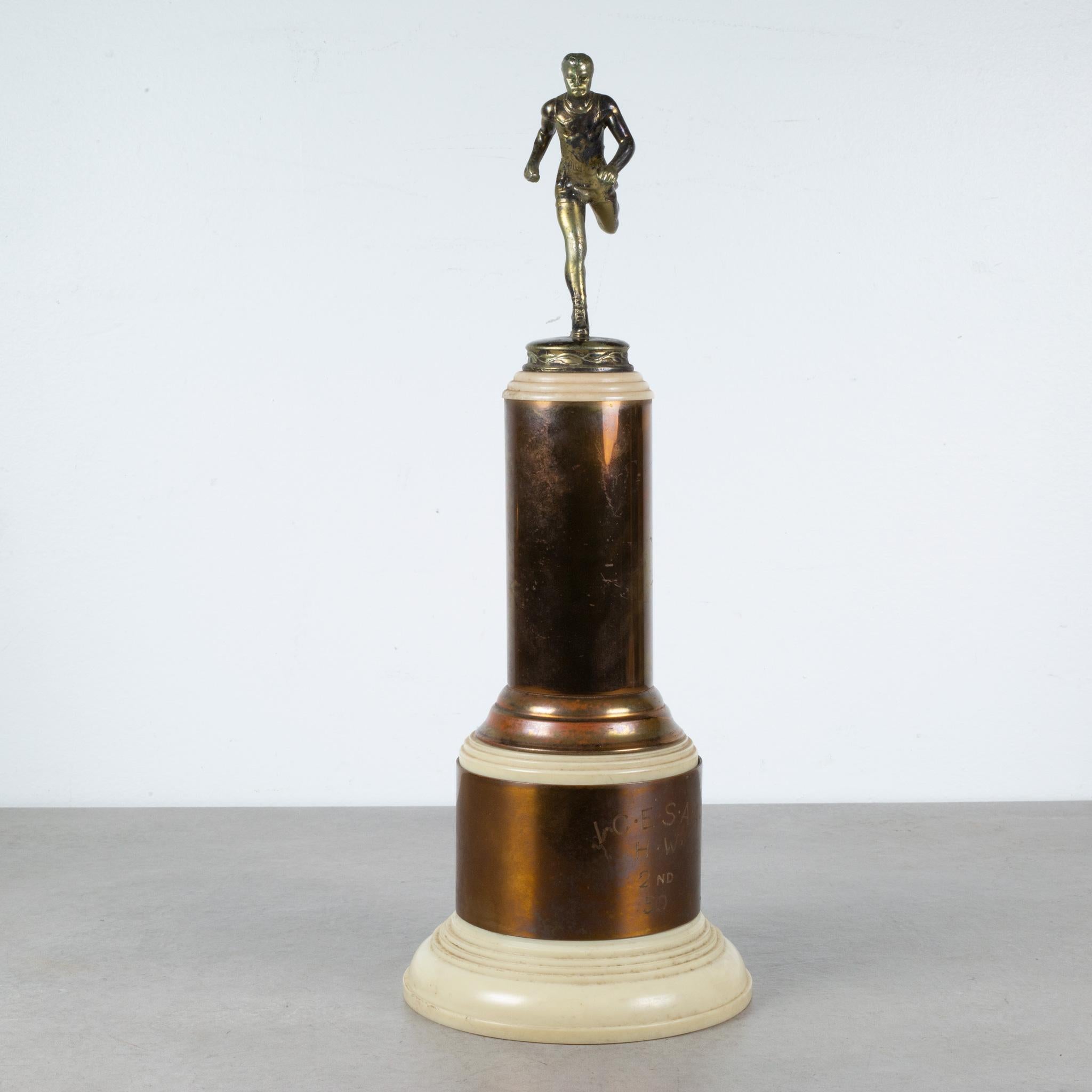 20th Century Vintage Brass Track Trophy with Bakelite Base, circa 1950  (FREE SHIPPING) For Sale