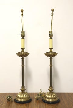 Vintage Brass Traditional Candlestick Table Lamps - Pair