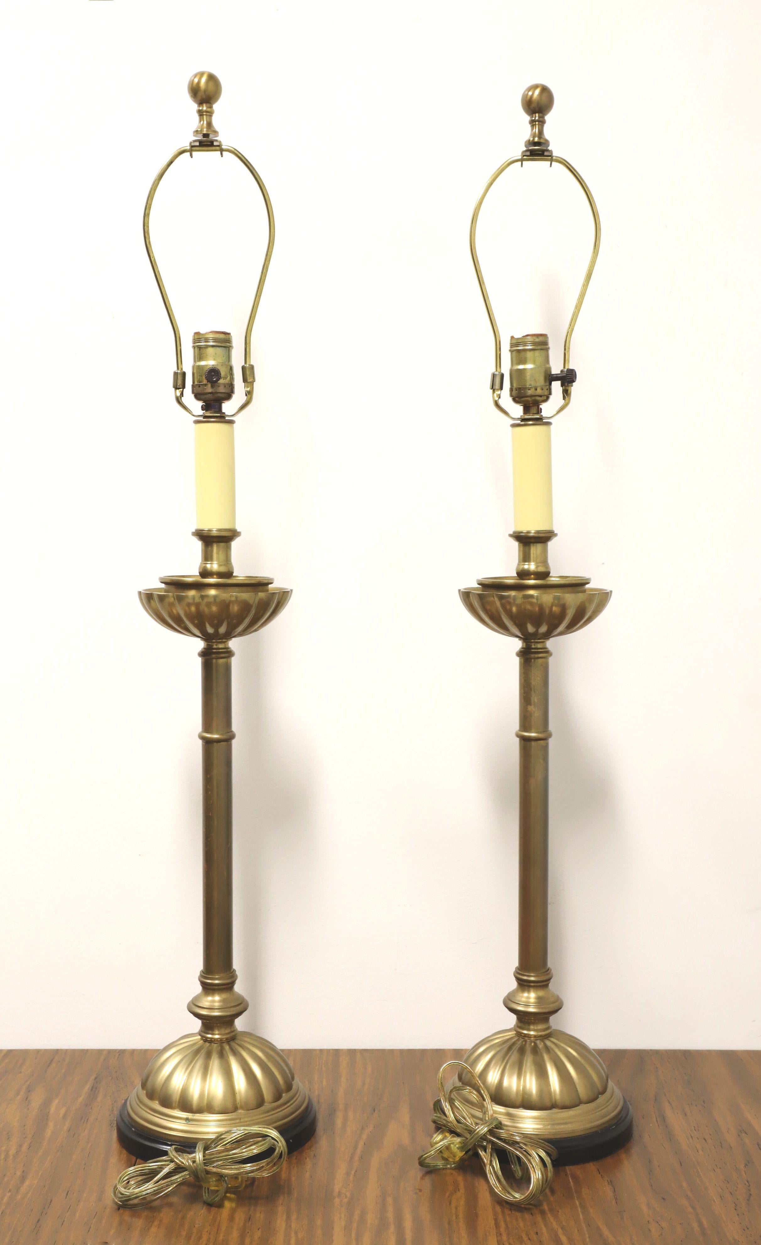 Georgian Vintage Brass Traditional Candlestick Table Lamps - Pair For Sale