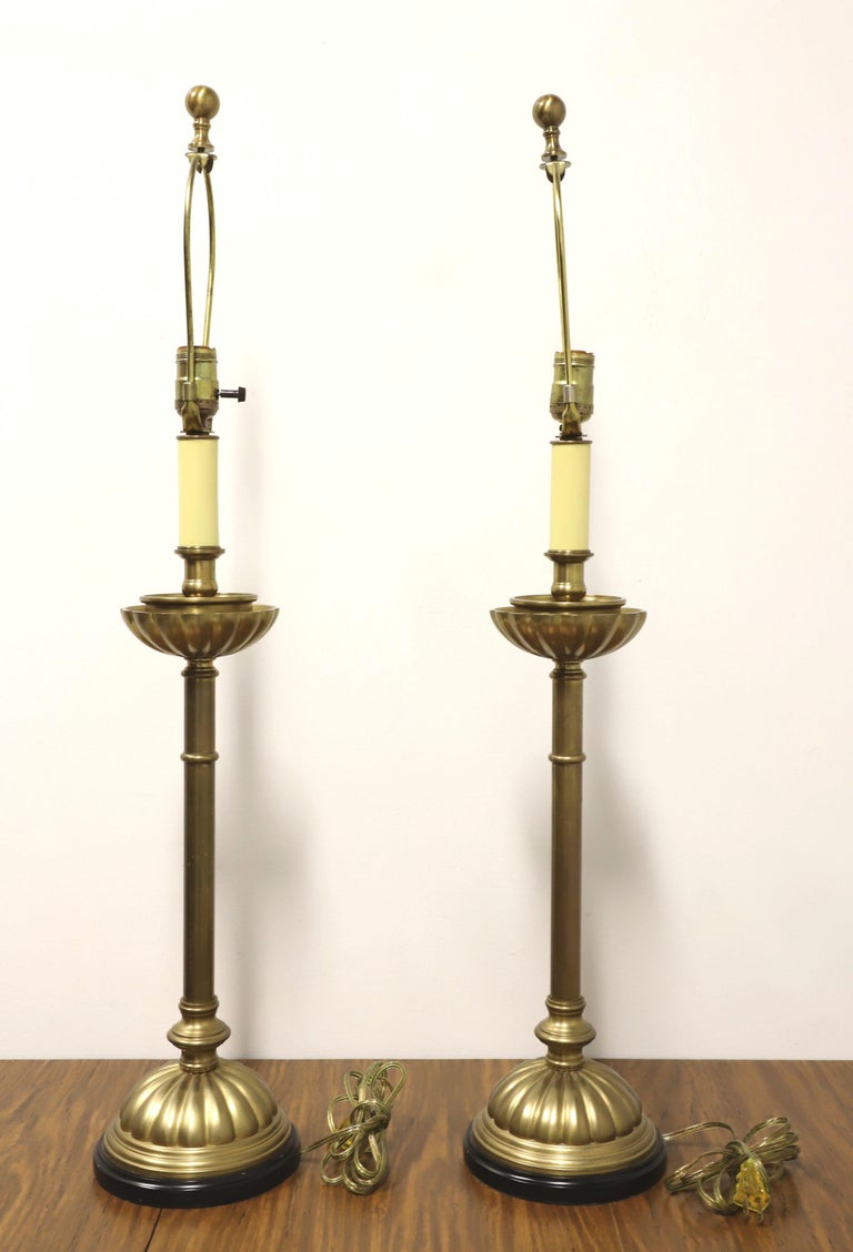 Vintage Brass Traditional Candlestick Table Lamps Pair For Sale at