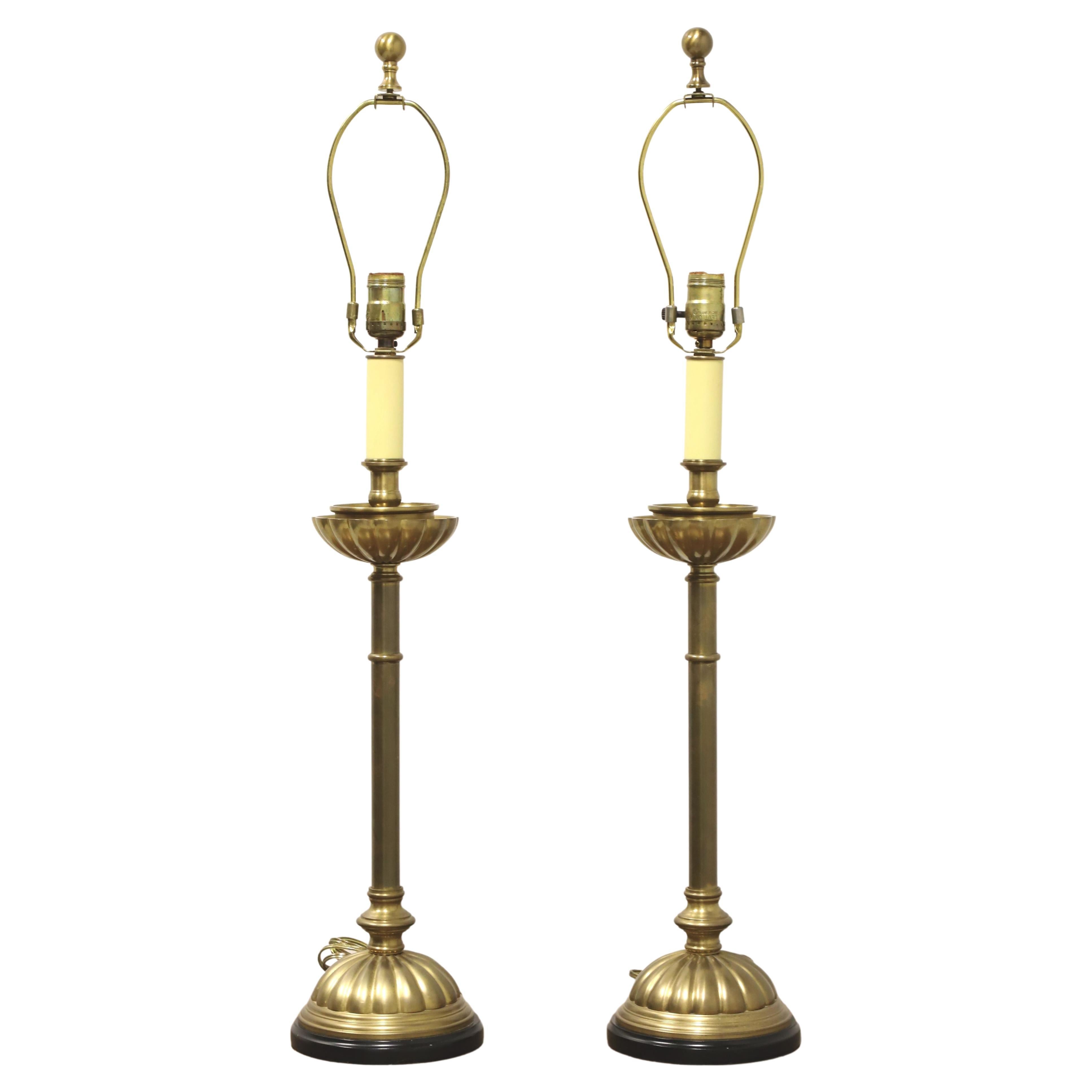 Vintage Brass Traditional Candlestick Table Lamps - Pair